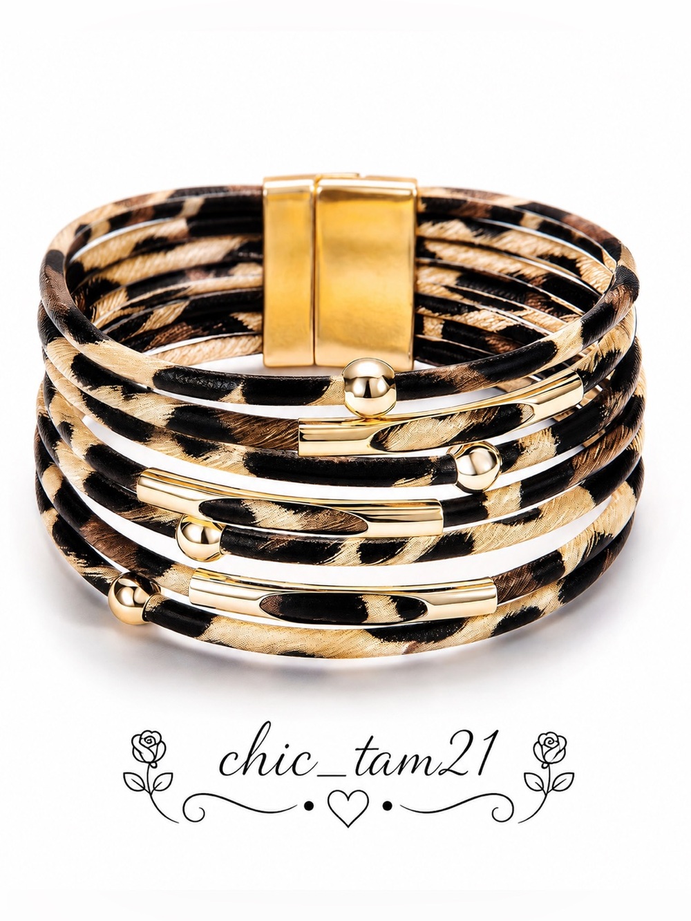 Leather Gold & Leopard Multi-Strand Wrap Bracelet